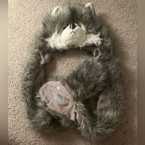 Furry Wolf Hat, Scarf, and Mittens